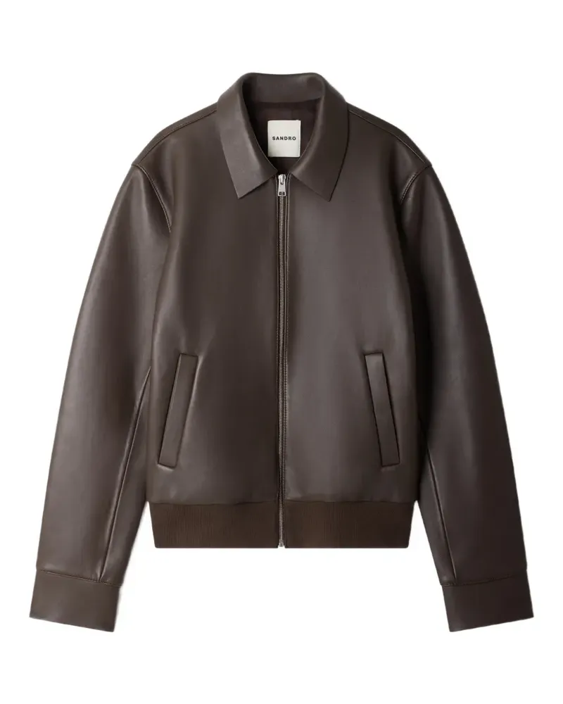 Sandro Lederjacke mit Reißverschluss - Braun Braun