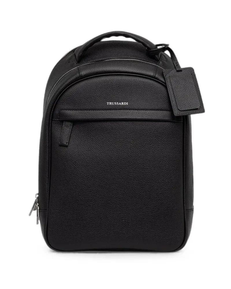 Trussardi logo-print pebbled backpack - Schwarz Schwarz