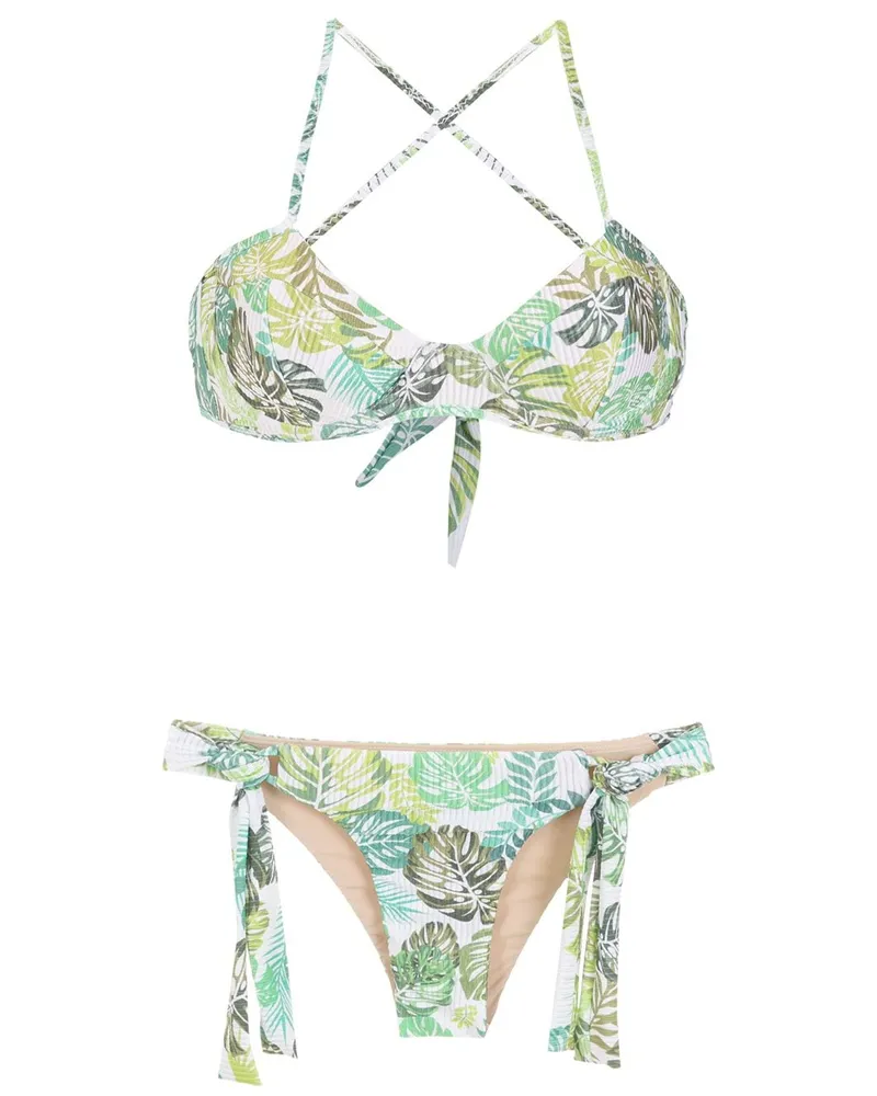 Amir Slama Bikini mit Palmblatt-Print - Grün Grün