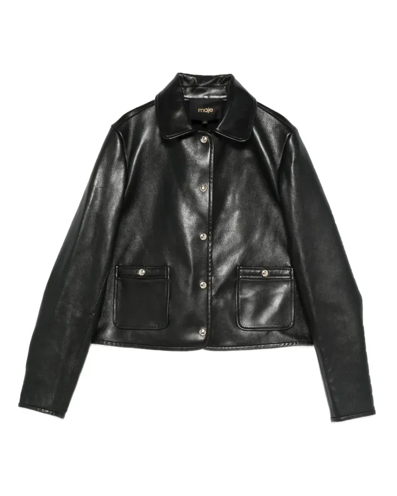 Maje cropped leather jacket - Schwarz Schwarz