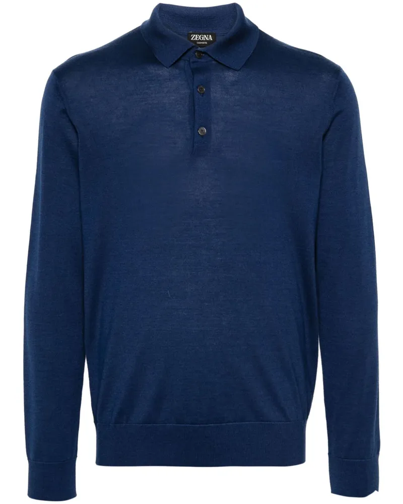 Ermenegildo Zegna Fein geripptes Poloshirt - Blau Blau