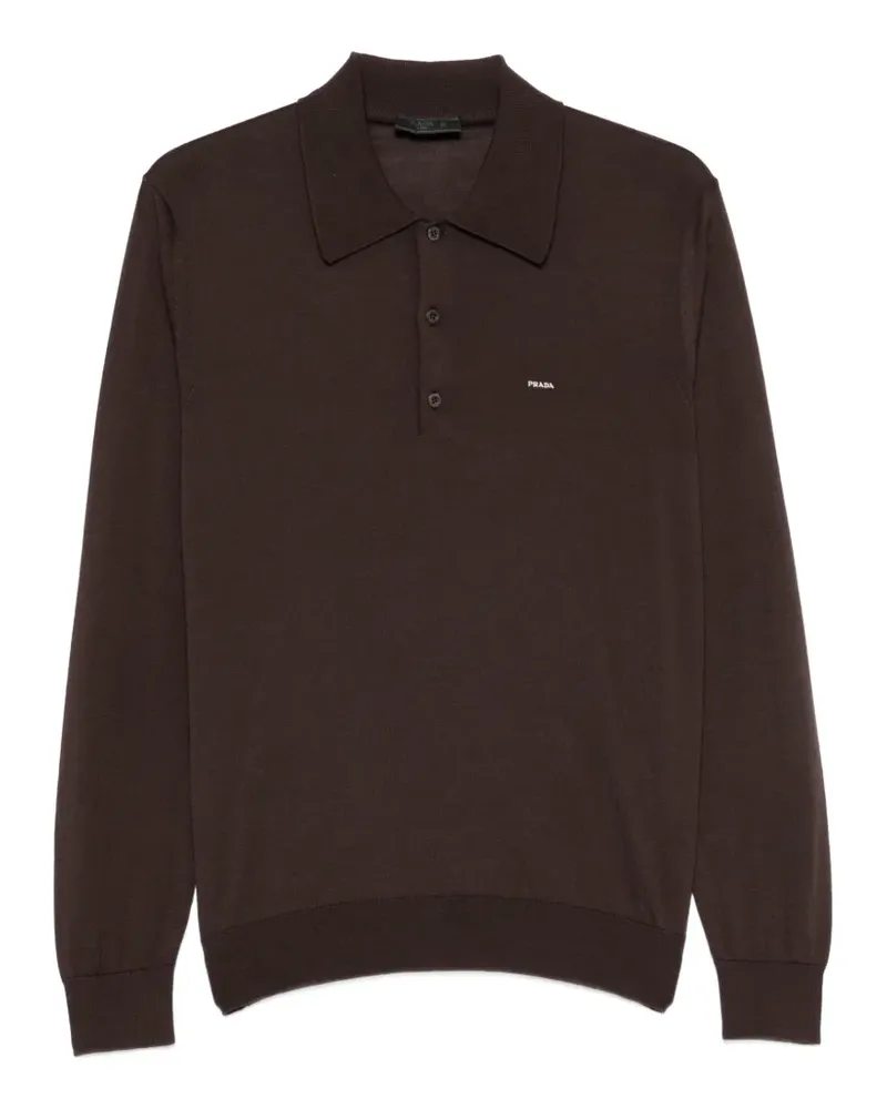 Prada Gestricktes Poloshirt mit Logo-Stickerei - Braun Braun