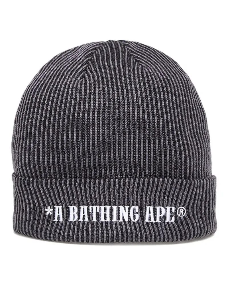 BAPE ribbed logo beanie hat - Grau Grau