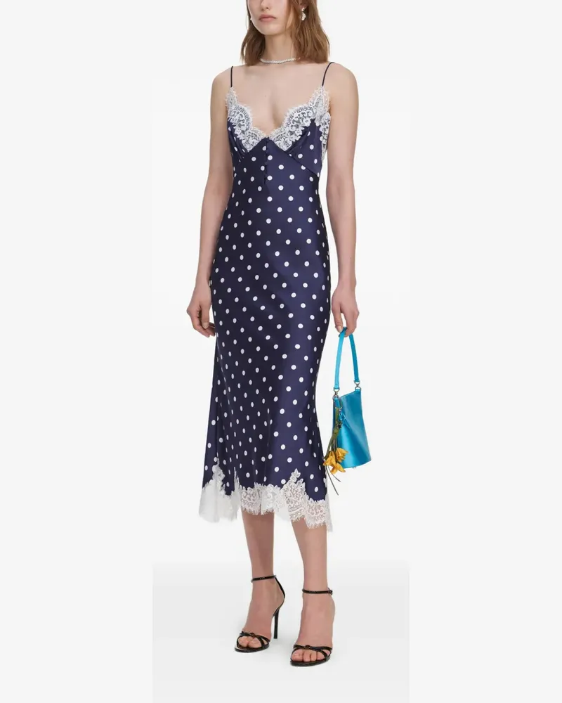 Self-Portrait polka-dot lace-trim midi dress - Blau Blau