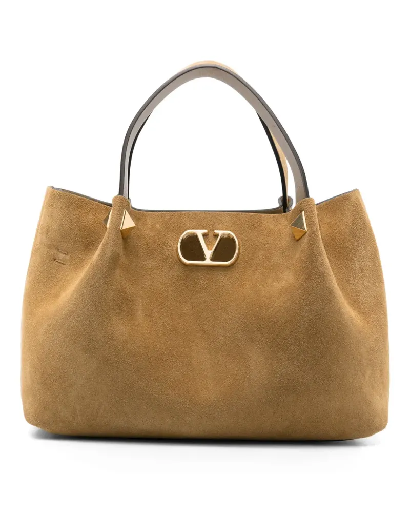 Valentino Garavani VLogo Signature suede tote bag - Nude Nude
