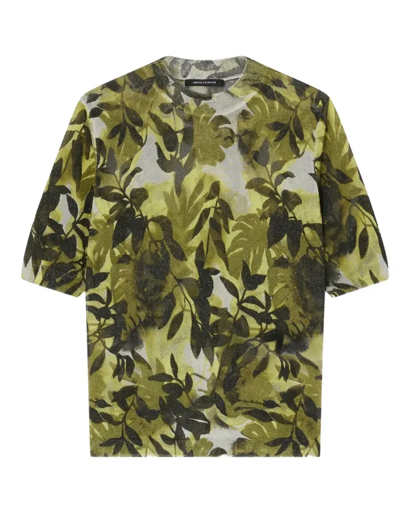 Armani Exchange leaf-print metallic-thread T-shirt - Grün Grün