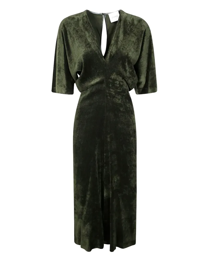 NUDE V-neck velvet midi dress - Grün Grün