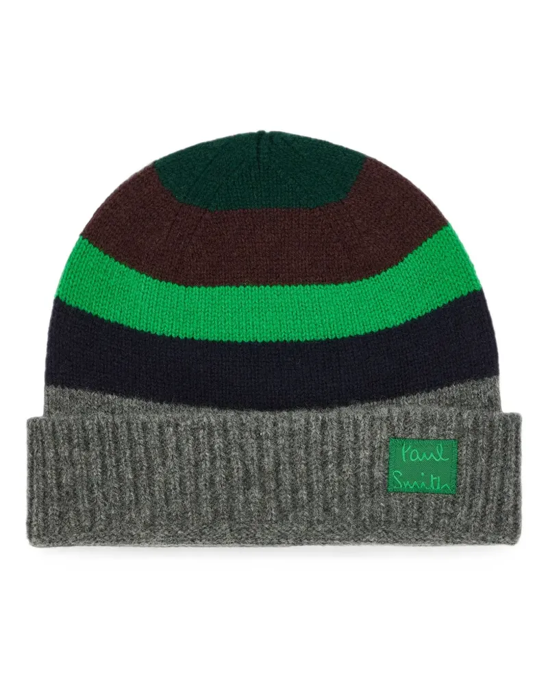 Paul Smith grey and green stripe wool beanie - Grau Grau