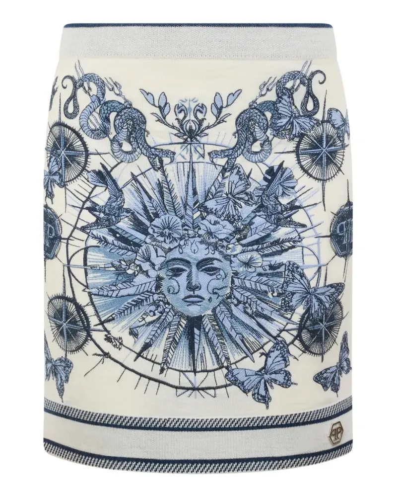 Philipp Plein butterfly print knitted skirt - Nude Nude