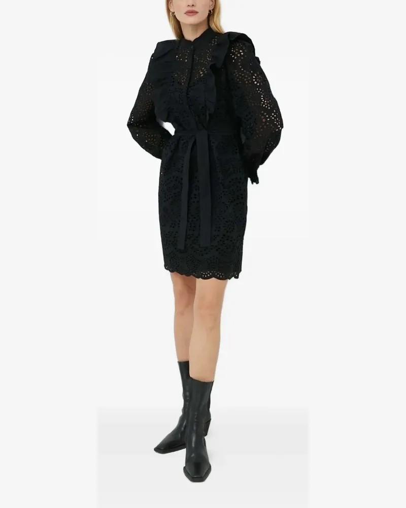 BRUUNS BAZAAR Gerüschtes Minikleid mit Ösenstickerei - Schwarz Schwarz