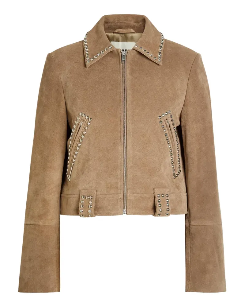 STAUD Hugo stud-embellished suede jacket - Braun Braun