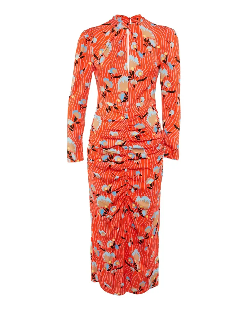 Self-Portrait botanical-print ruched dress - Orange Orange