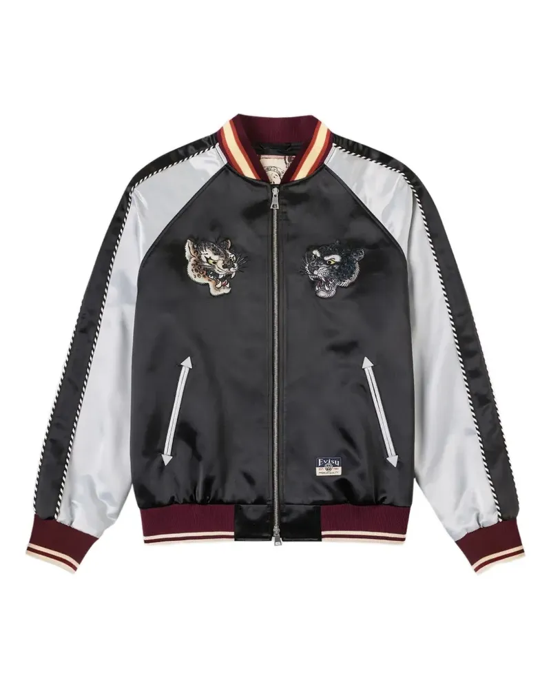 Evisu leopard embroidered souvenir jacket - Schwarz Schwarz