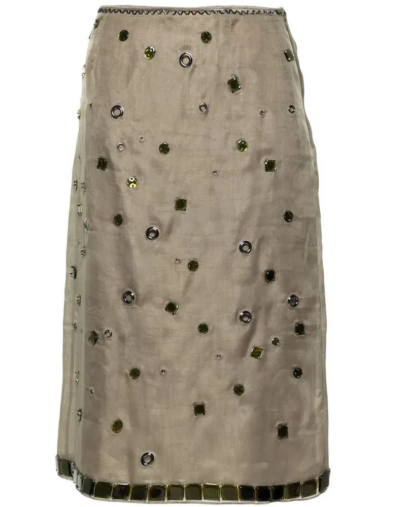 Prada Seiden-Midirock mit Kristallverzierung - Grün Grün