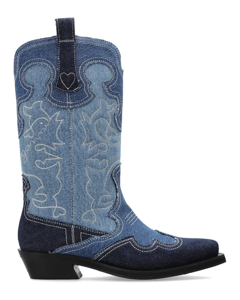 Ganni embroidered denim boots - Blau Blau