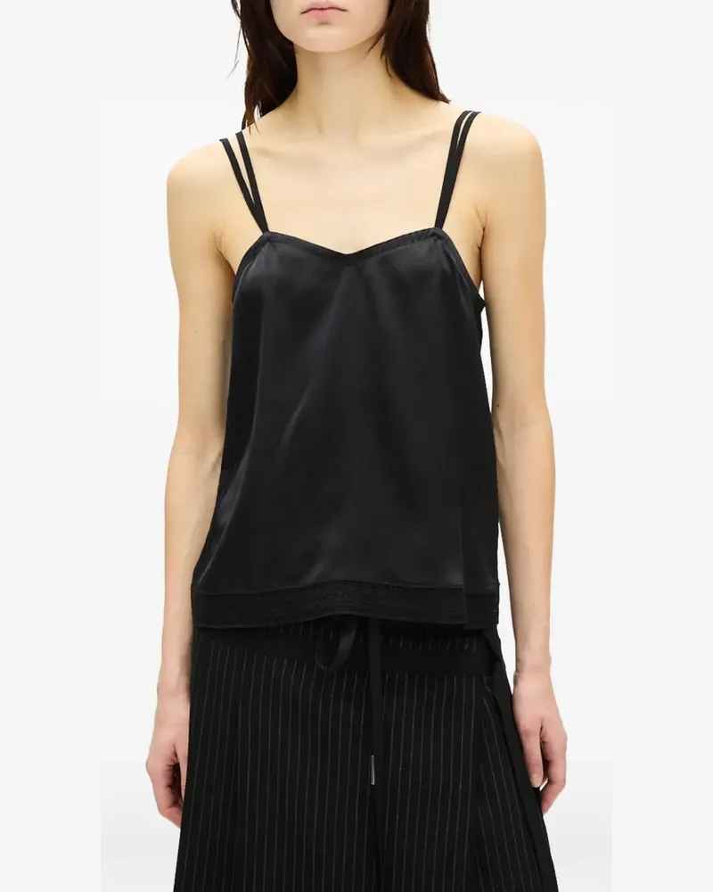 Ann Demeulemeester Camisole-Seidentop mit Spitzenbesatz - Schwarz Schwarz