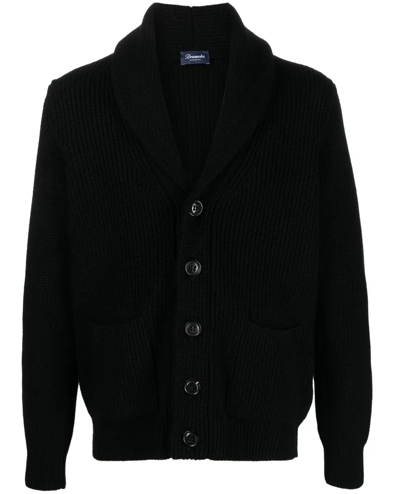 Drumohr  Gerippter Cardigan mit Schalkragen - Schwarz Schwarz