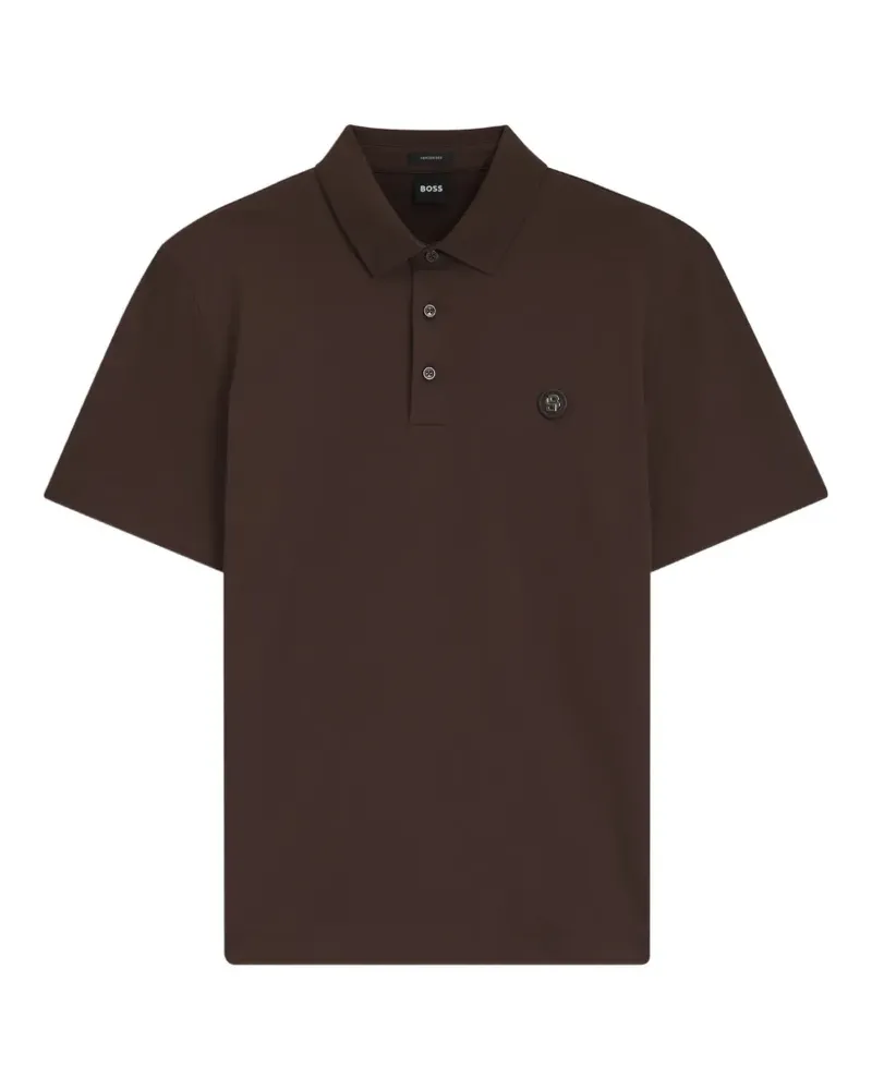 HUGO BOSS Poloshirt aus mercerisierter Baumwolle mit Double B-Monogramm - Braun Braun