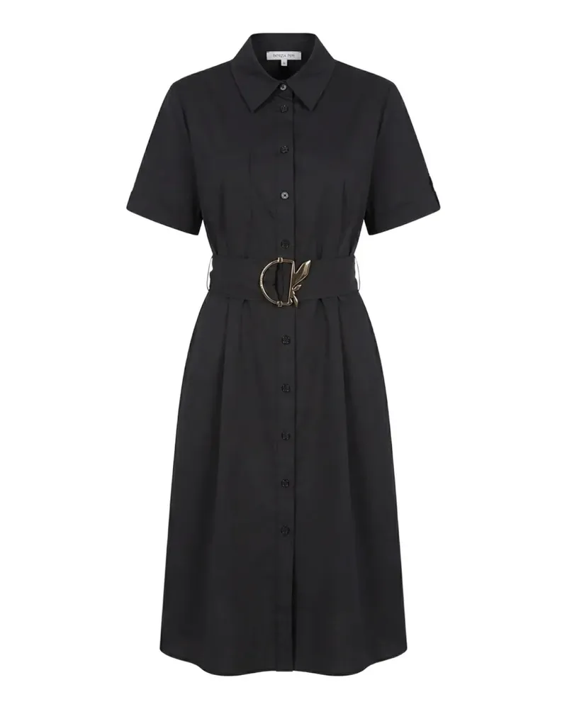 Patrizia Pepe belted short-sleeve maxi shirt dress - Schwarz Schwarz