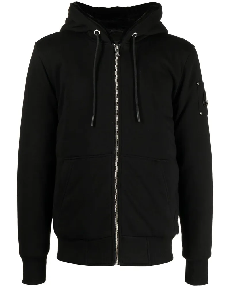 Moose Knuckles Kapuzenjacke mit Logo-Schild - Schwarz Schwarz
