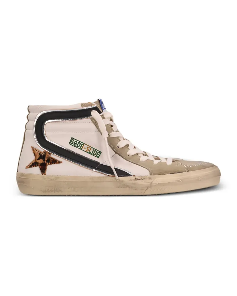 Golden Goose Slide with leopard print pony skin star and black flash trainers - Weiß Weiß