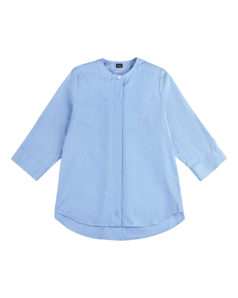 Fay Kragenloses Poloshirt mit Längsstreifen - Blau Blau
