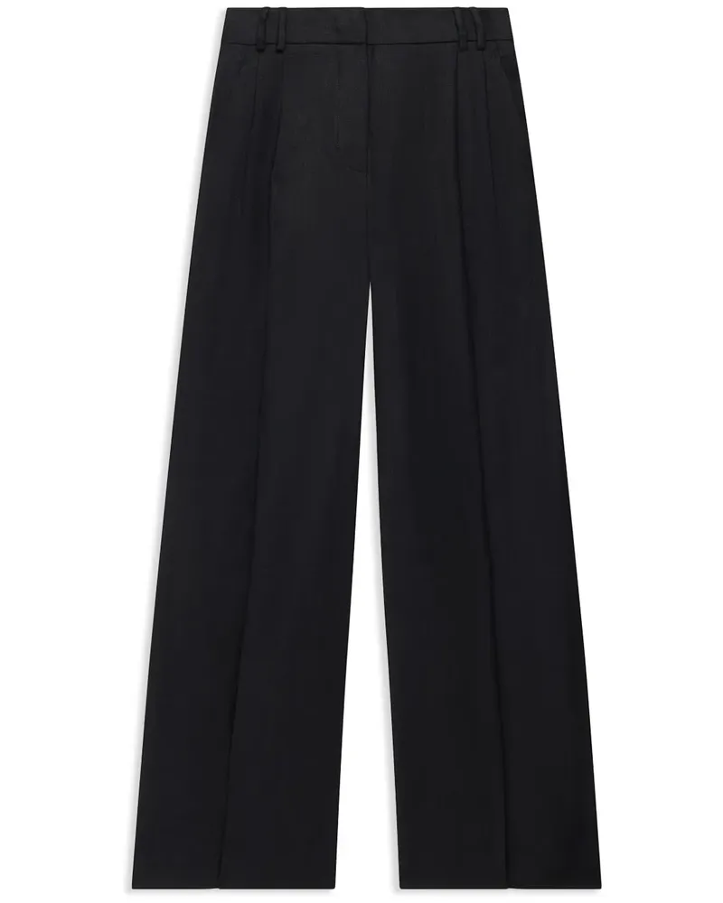 Another Tomorrow Wide-Leg-Leinenhose mit Falten - Schwarz Schwarz