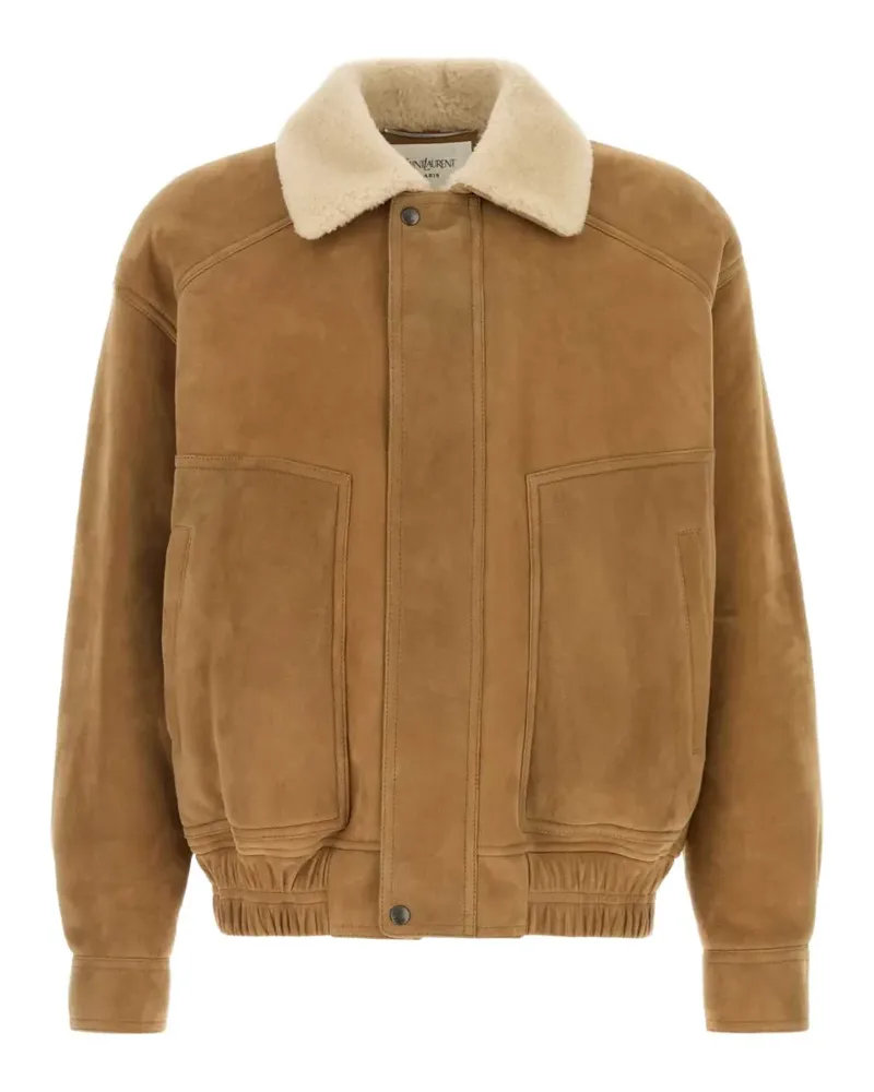 Saint Laurent shearling-collar suede jacket - Braun Braun