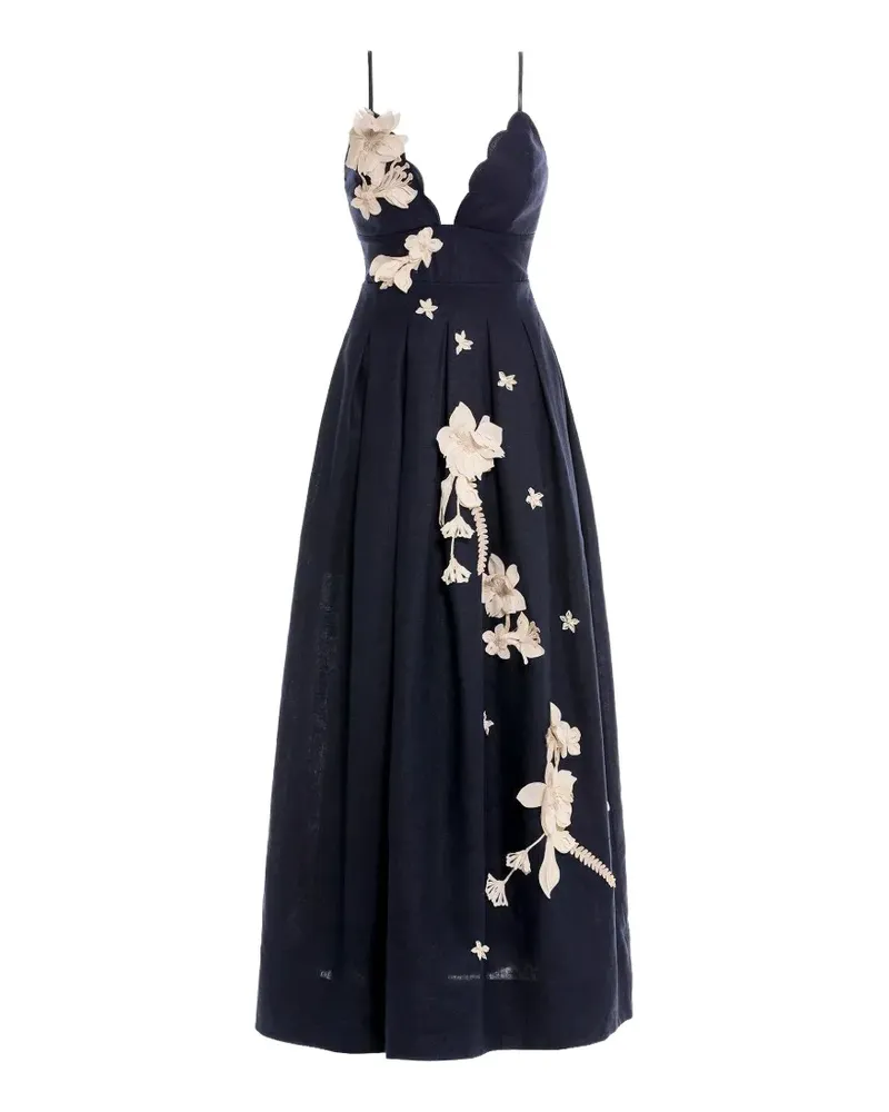 AGUA BENDITA Sula floral-appliqué maxi dress - Blau Blau