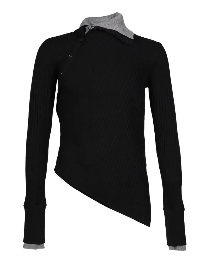 Egonlab Asymmetrischer Pullover in Rippstrick - Schwarz Schwarz