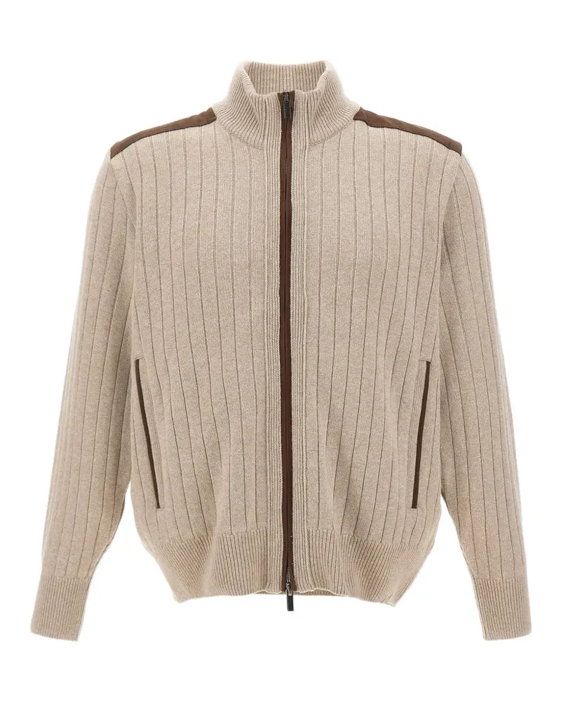 Paul & Shark ribbed-knit suede-panel cardigan - Nude Nude