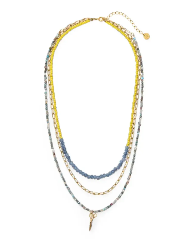 Undercover scissors pendant layered beaded necklace - Gold Gold