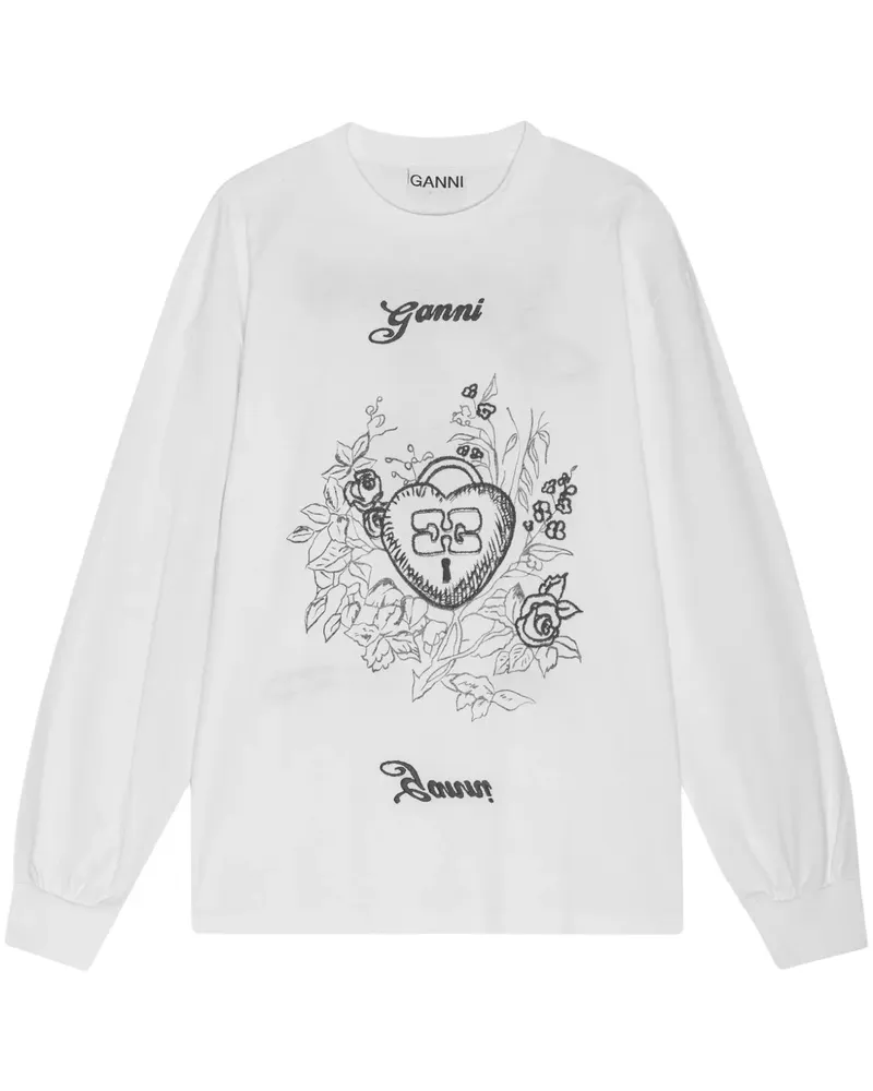 Ganni Sweatshirt mit grafischem Print - Weiß Weiß