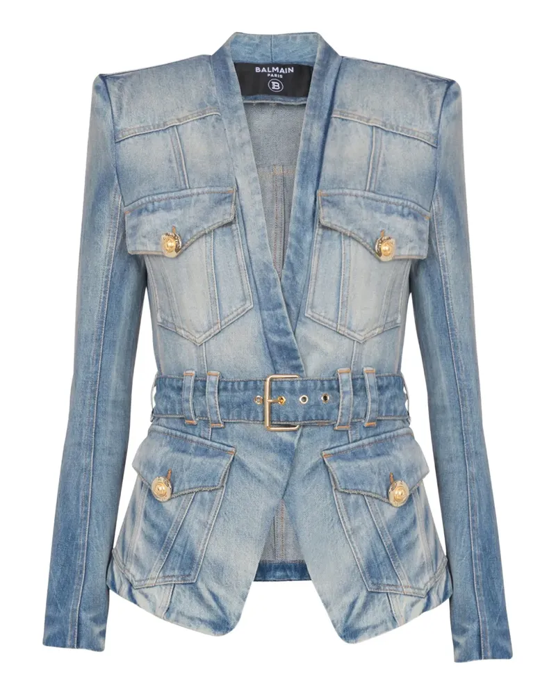 Balmain Jeansjacke mit Gürtel - Blau Blau
