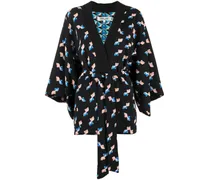 Seiden-Kimono mit grafischem Print - Blau