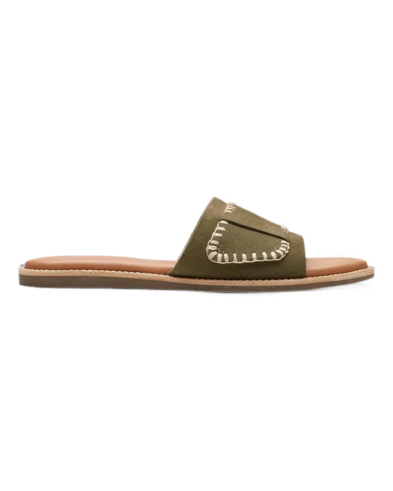 Clarks Flache Maritime Wildledersandalen mit Überwendlingsstich - Grün Grün