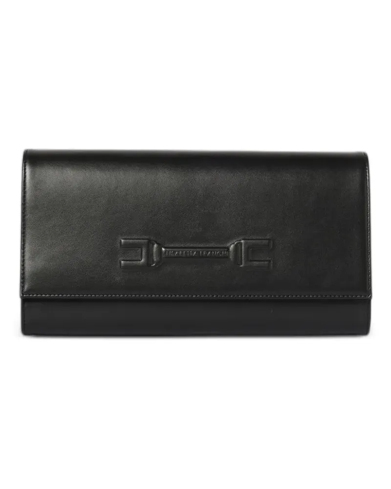 Elisabetta Franchi embossed-logo leather clutch bag - Schwarz Schwarz
