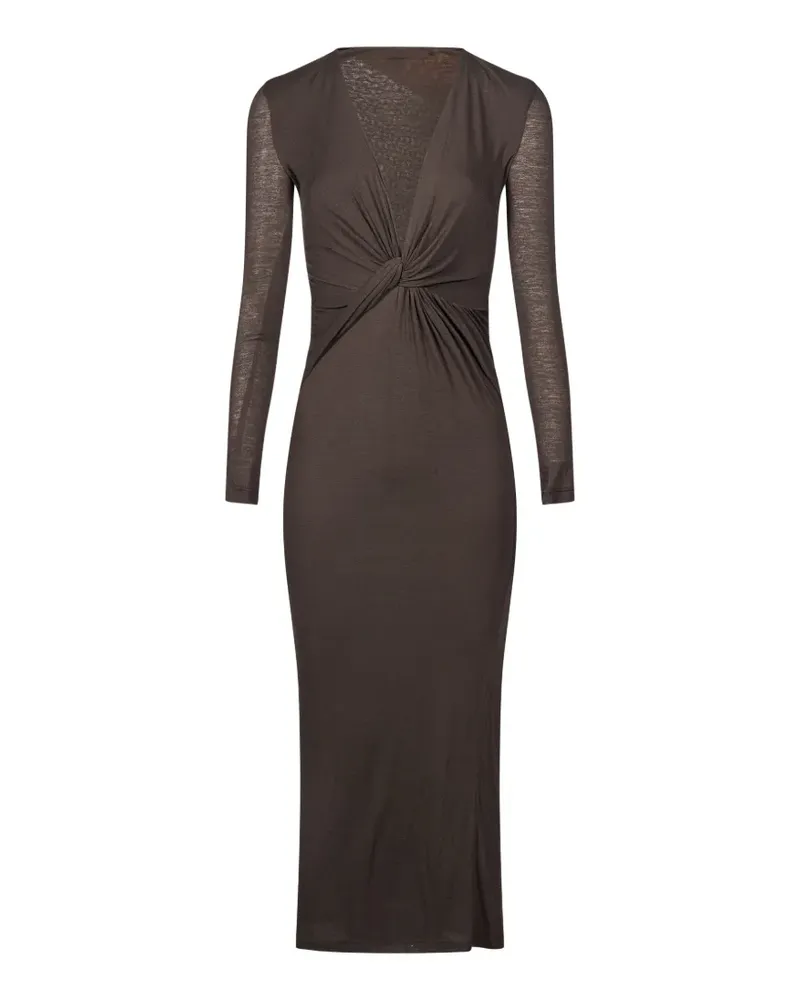 Amen Longuette Maxikleid mit V-Ausschnitt - Braun Braun