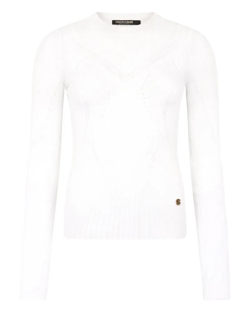 Roberto Cavalli Gerippter Pullover mit Lochmuster - Weiß Weiß