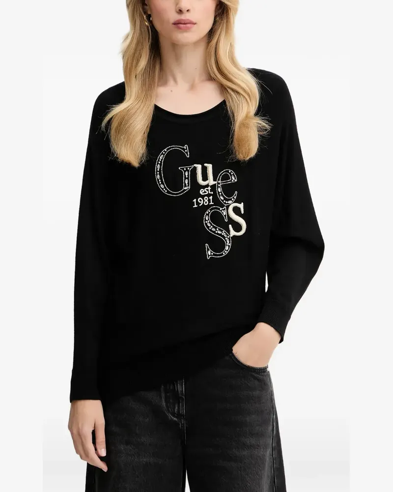 Guess Besticktes Langarmshirt - Schwarz Schwarz