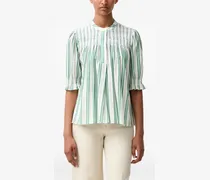 Gesmokte Bluse mit Streifen - Weiß
