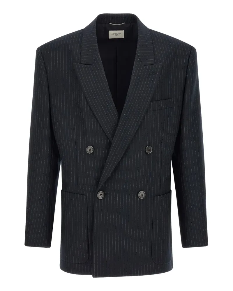 Saint Laurent Doppelreihige Jacke aus Gabardine mit Nadelstreifen - Blau Blau