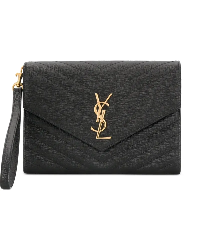 Saint Laurent Cassandre matelassé flap pouch in grain de poudre leather - Schwarz Schwarz