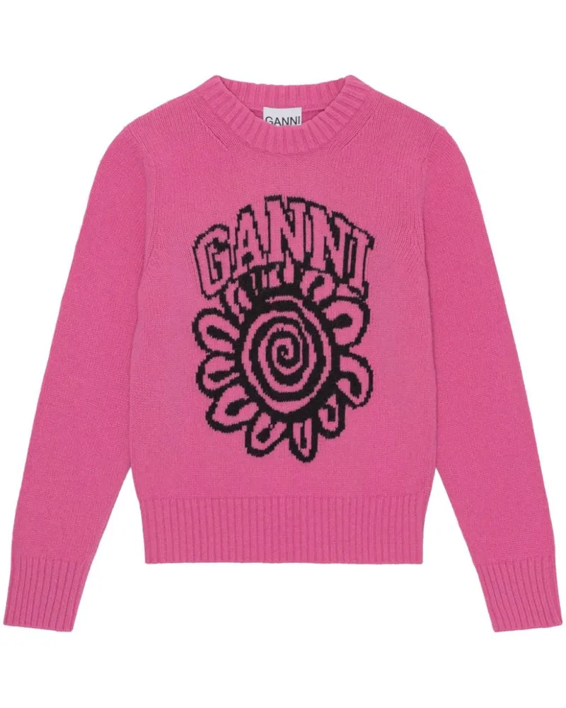 Ganni Pullover mit Blumenmotiv Rosa