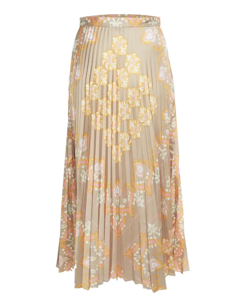 Sandro Fulgence floral-print pleated midi skirt - Nude Nude