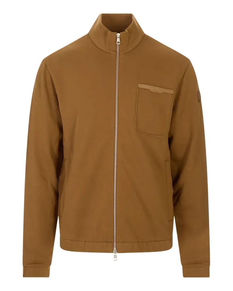Moncler logo-patch zip-up sweater - Nude Nude