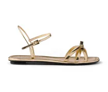 Flache Sandalen aus Metallic-Leder - Gold