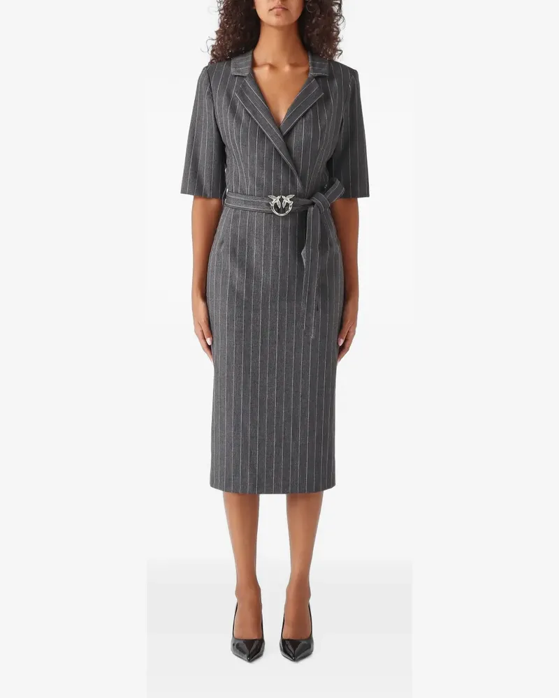 Pinko pinstripe-pattern logo-buckle midi dress - Grau Grau