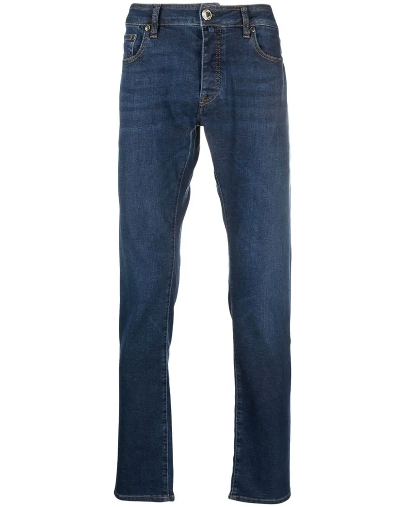 MOORER Halbhohe Straight-Leg-Jeans - Blau Blau