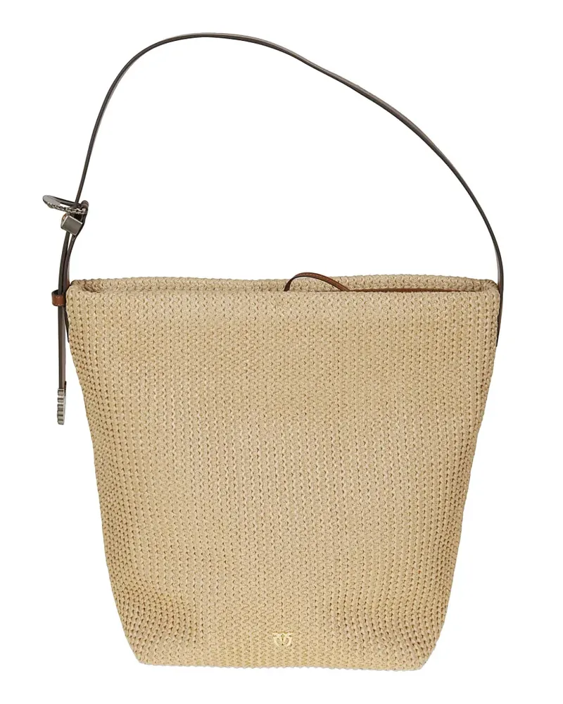 Pinko woven buckle-strap bucket bag - Nude Nude